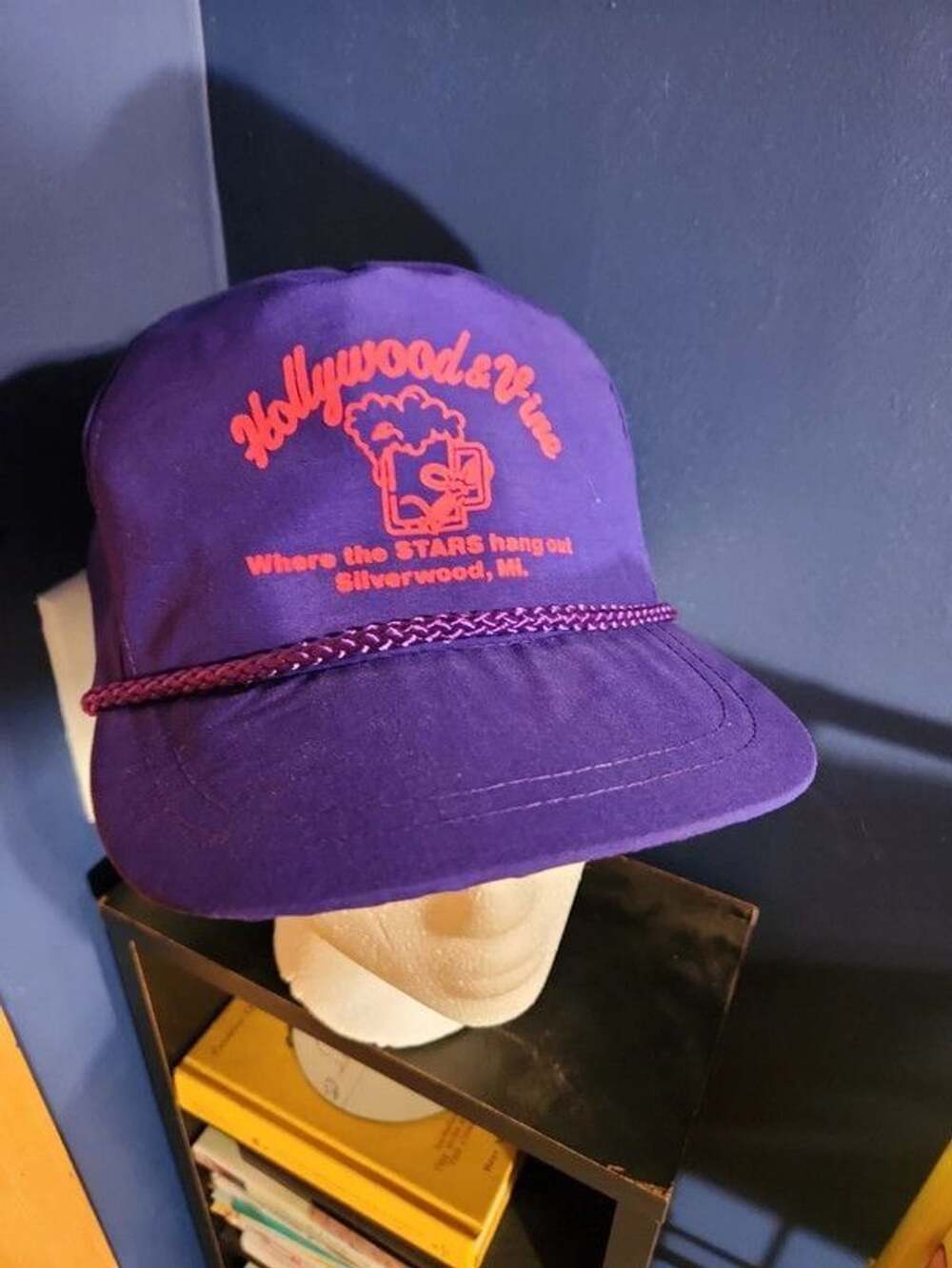 Vintage 80s/90s Hollywood & Vine Bar Silverwood MI Purple Snapback Rope Hat
